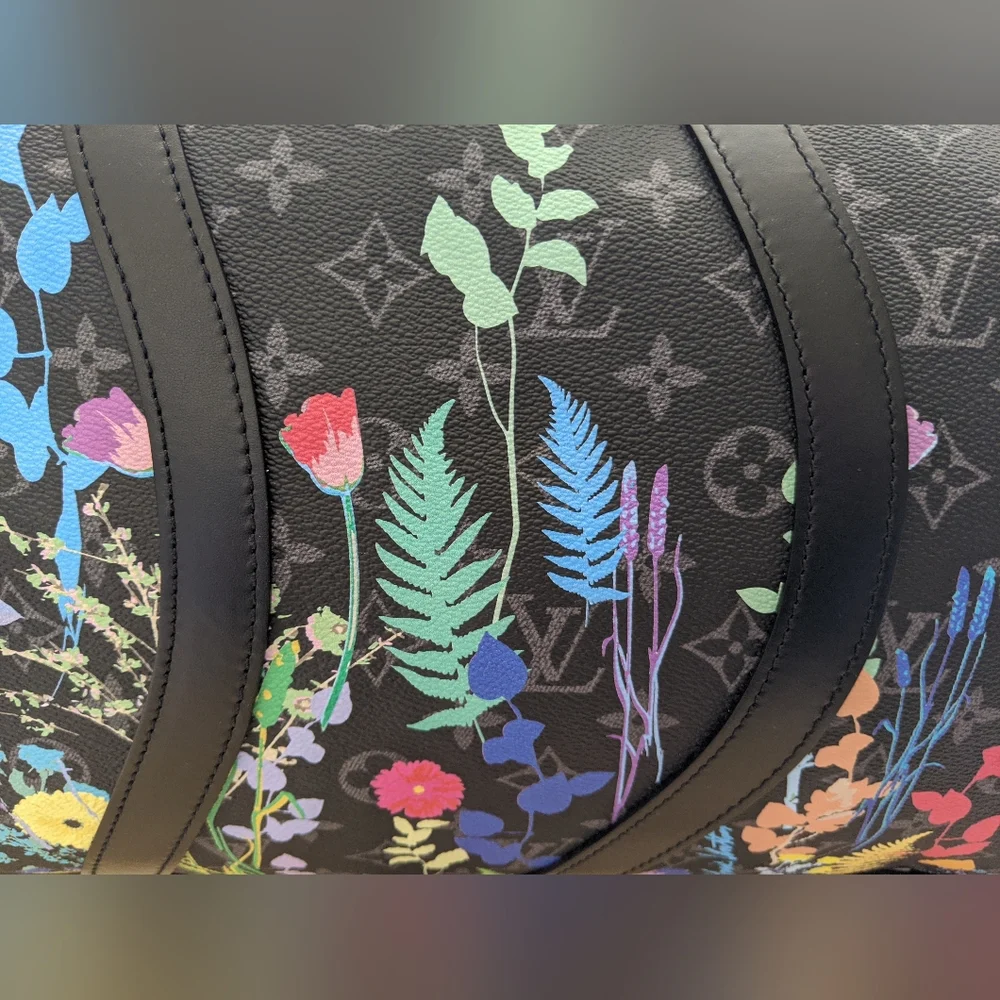 Louis Vuitton Monogram Eclipse Foliage Keepall Bandouliere 50